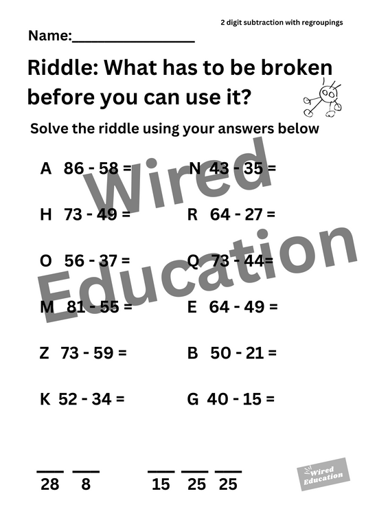 Riddle (2 digit subtraction with regroupings)