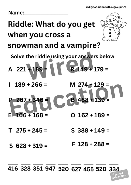 Riddle (3 digit addition with regroupings)