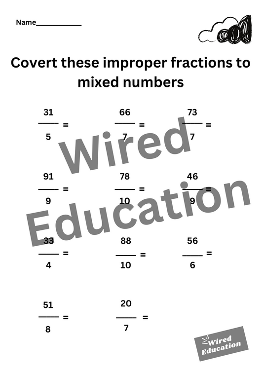 Improper fractions to mixed numbers