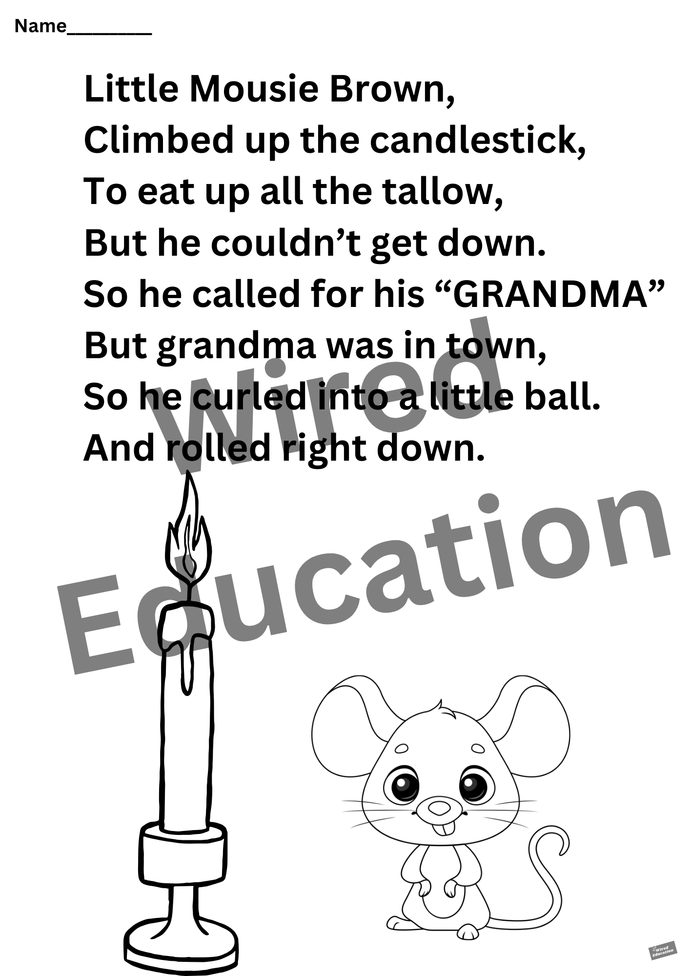 Poem: Little Mousie Brown worksheet