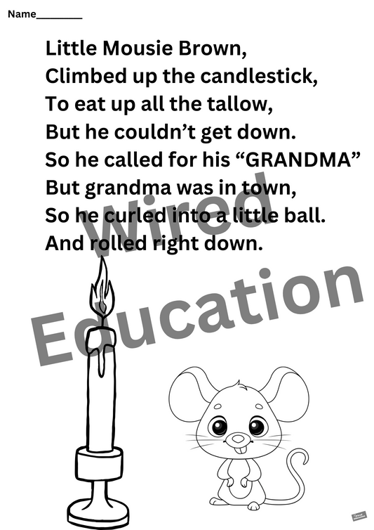 Poem: Little Mousie Brown worksheet