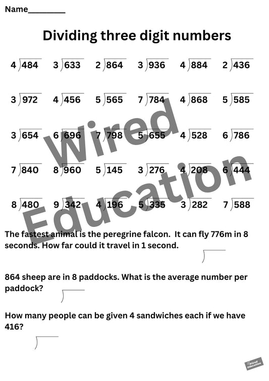 Dividing three digit numbers