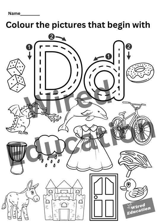 Colour the pictures that start with D