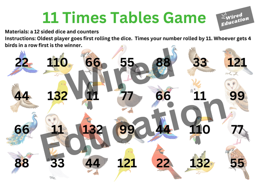 11 Times Table Game Board