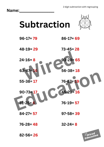 Subtraction (2 digit with regrouping)