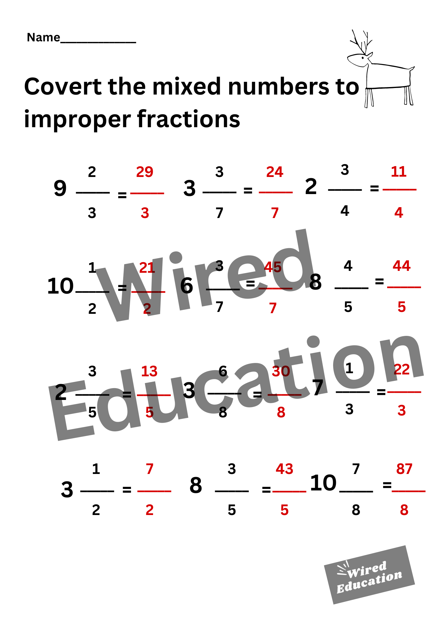 Converting mixed numbers to improper fractions