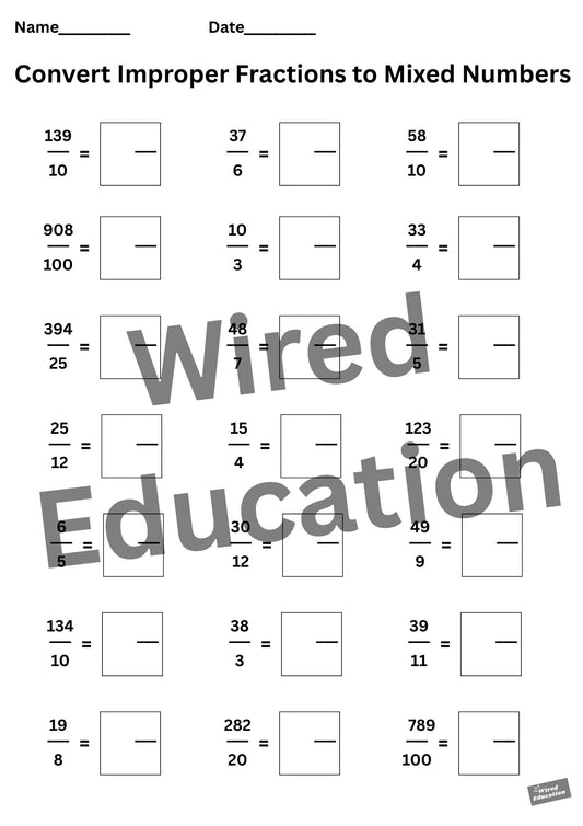 Converting Improper Fractions to Mixed Numbers