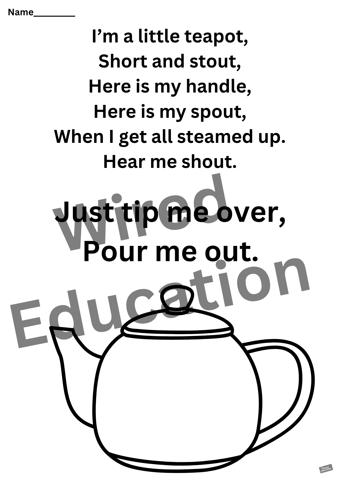 Poem: I'm a little teapot worksheet