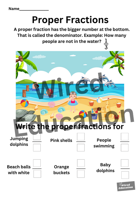 Writing Proper Fractions - Beach