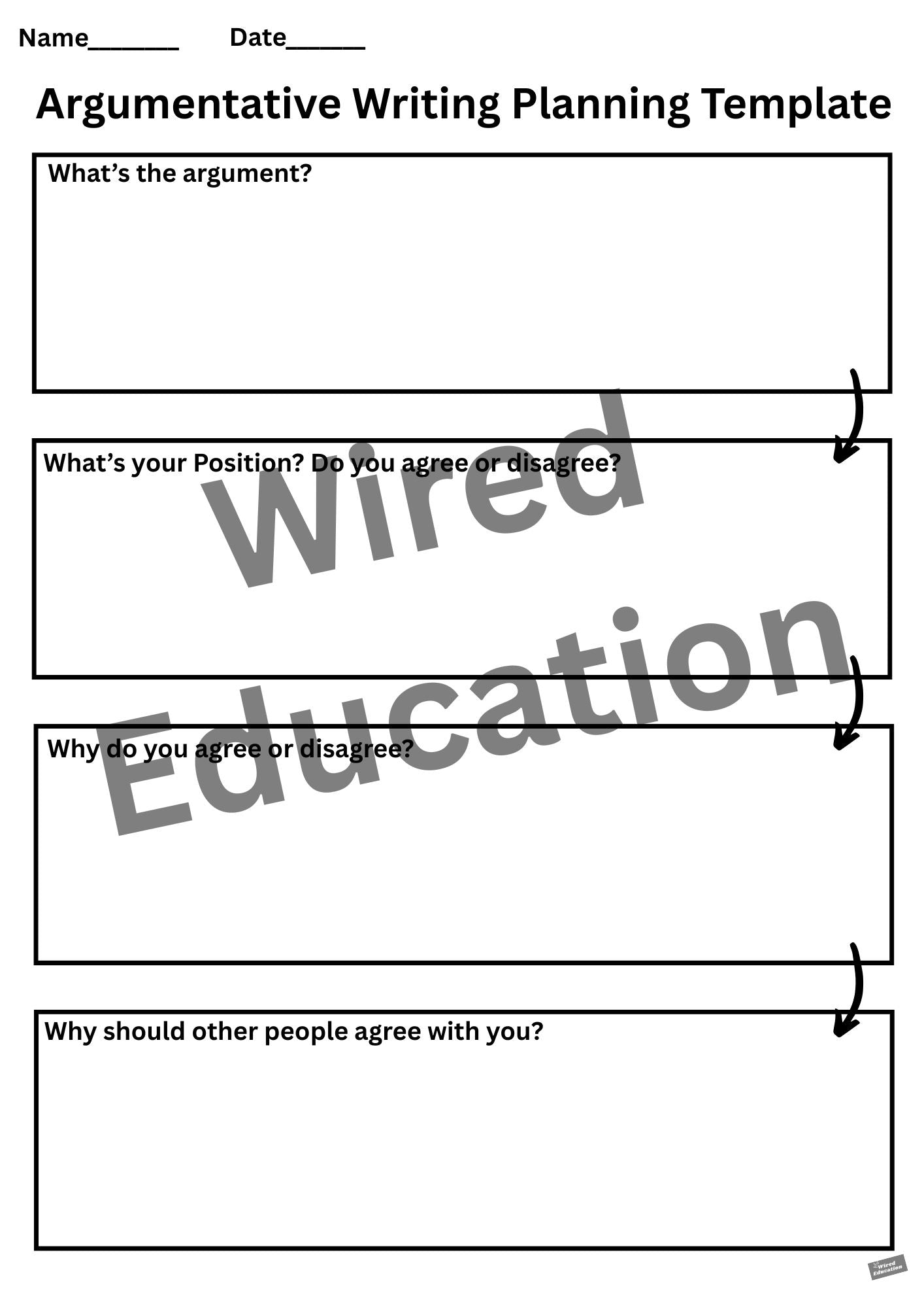 Argumentative writing planning template