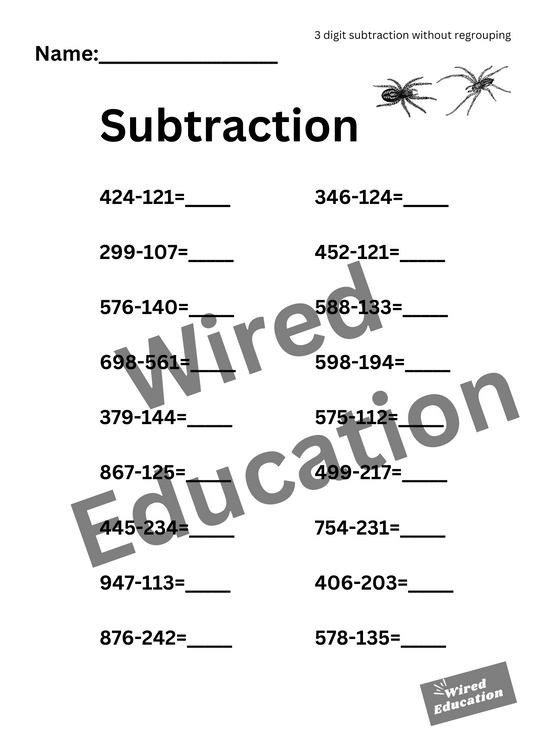 Subtraction (3 digit with no regrouping)