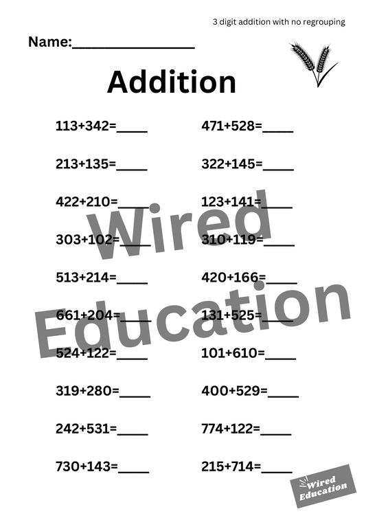 Addition (3 digit with no regroupings)