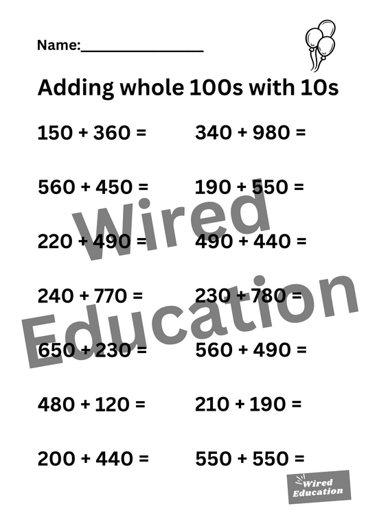 Adding whole 100s with 10s