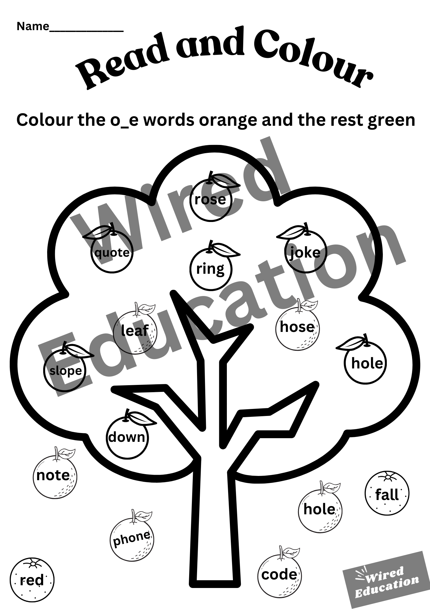 o_e read and colour