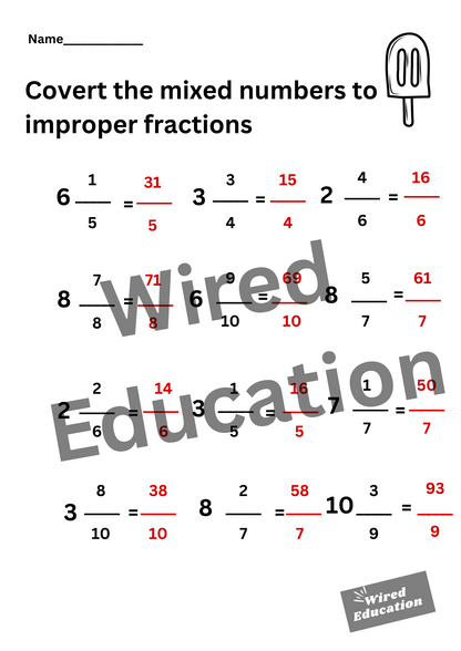 Converting mixed numbers to improper fractions