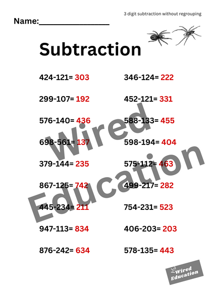 Subtraction (3 digit with no regrouping)