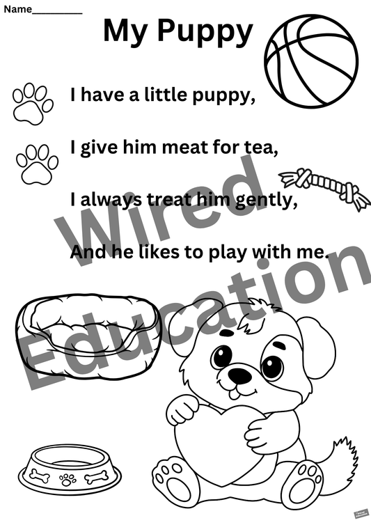 Poem: My puppy worksheet
