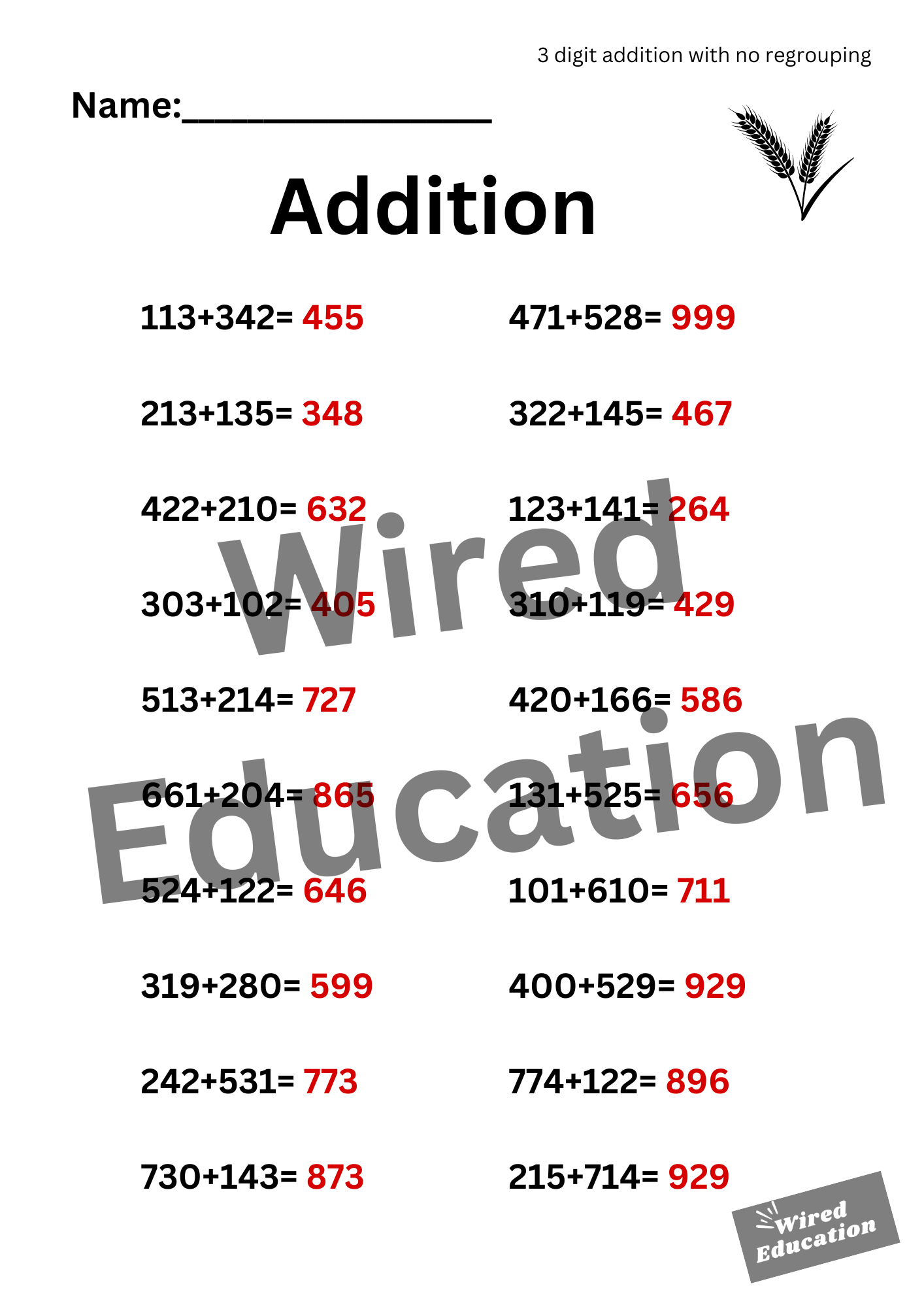 Addition (3 digit with no regroupings)