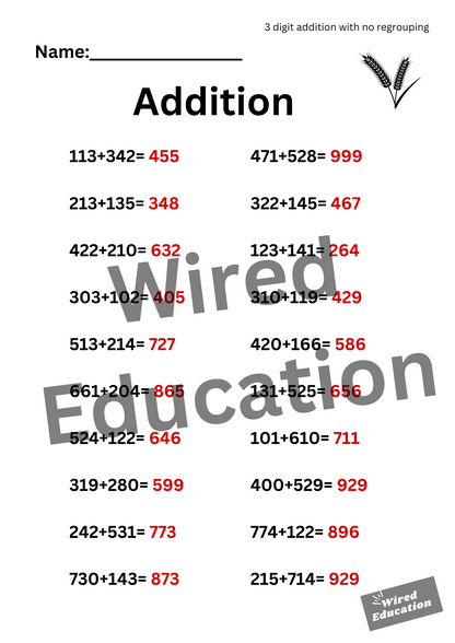 Addition (3 digit with no regroupings)