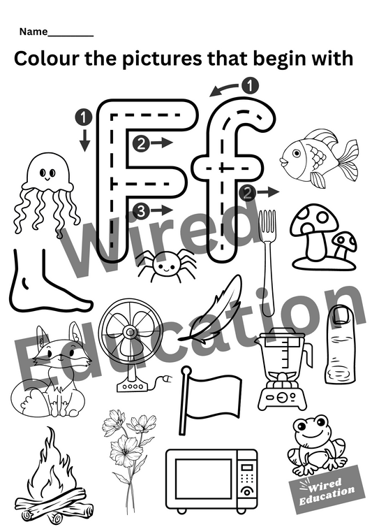 Colour the pictures that start with F