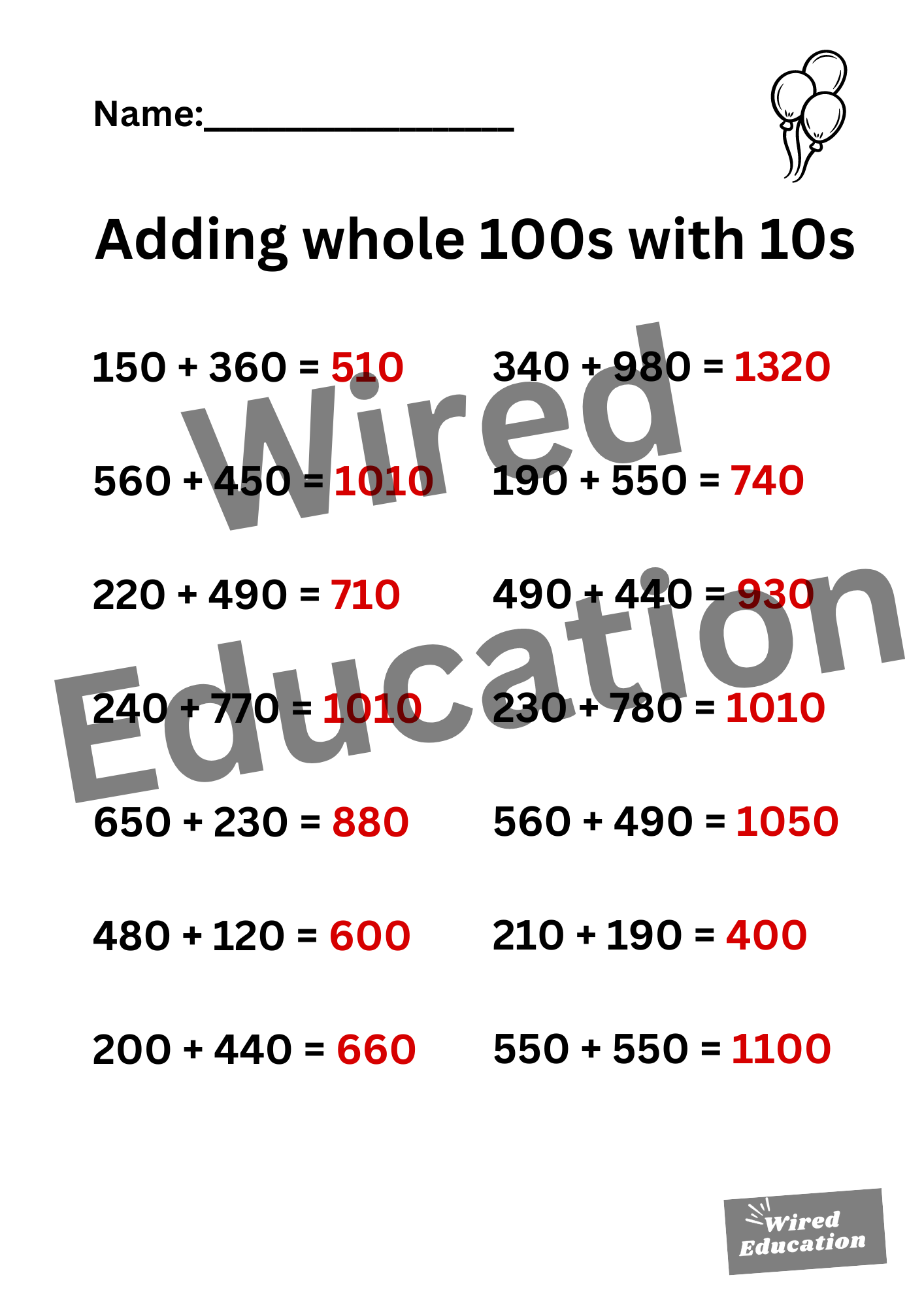 Adding whole 100s with 10s