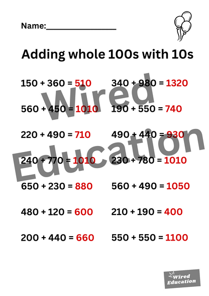 Adding whole 100s with 10s