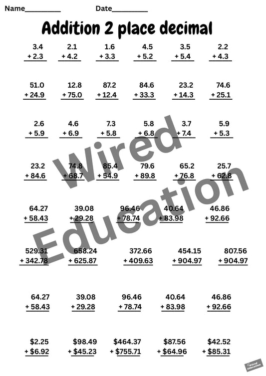 Addition 2 place decimal