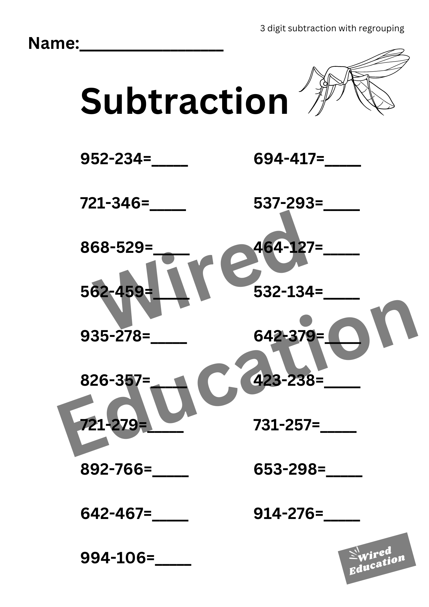 Subtraction (3 digit with regrouping)