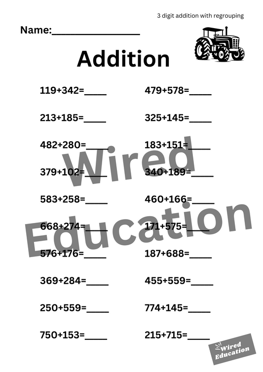 Addition (3 digit with regroupings)