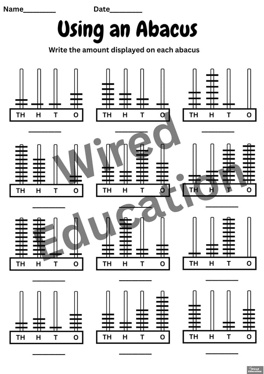 Write the amount displayed on the abacus: Thousands