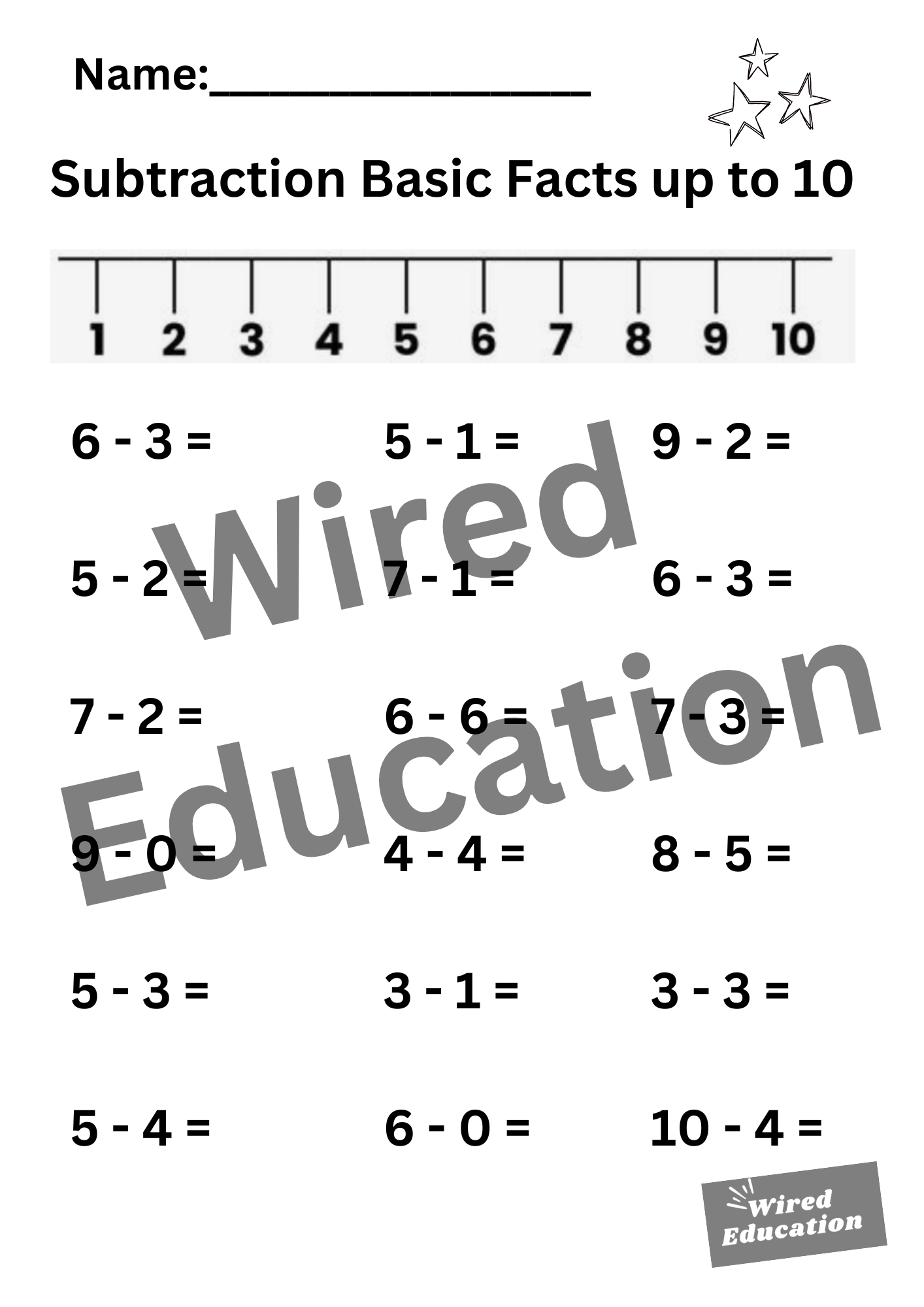 Subtraction Basic Facts up to 10