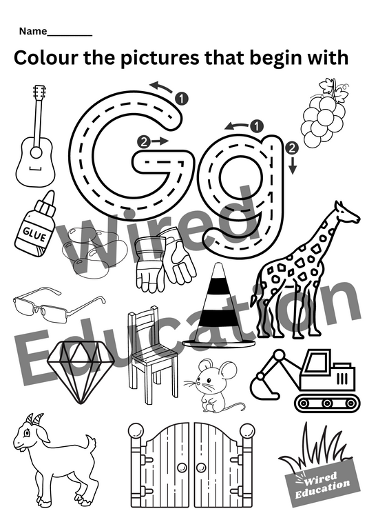 Colour the pictures that start with G