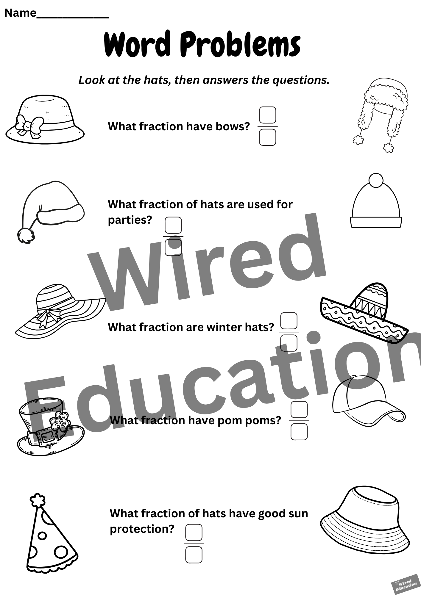 Fraction Hat word problems