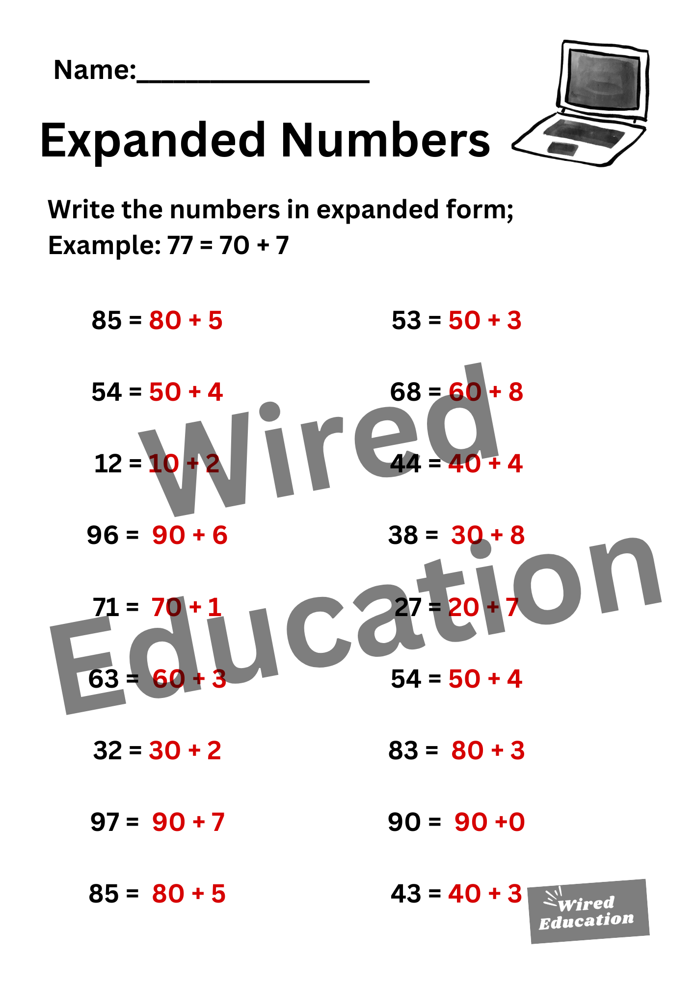 Expanded Numbers (tens)