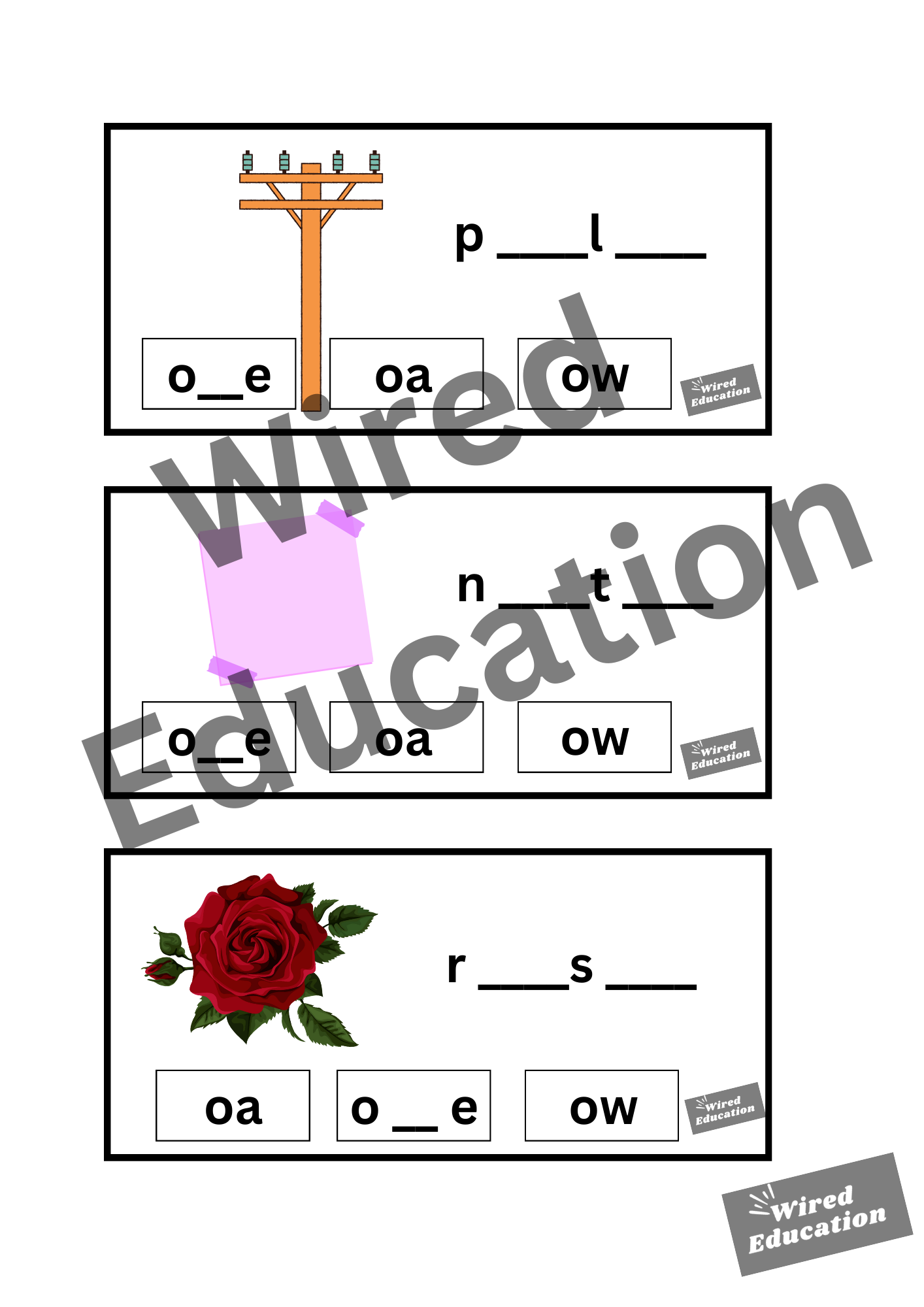 o_e flash cards