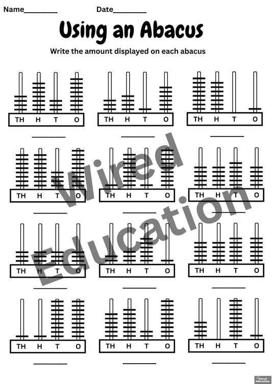 Write the amount displayed on the abacus: Thousands
