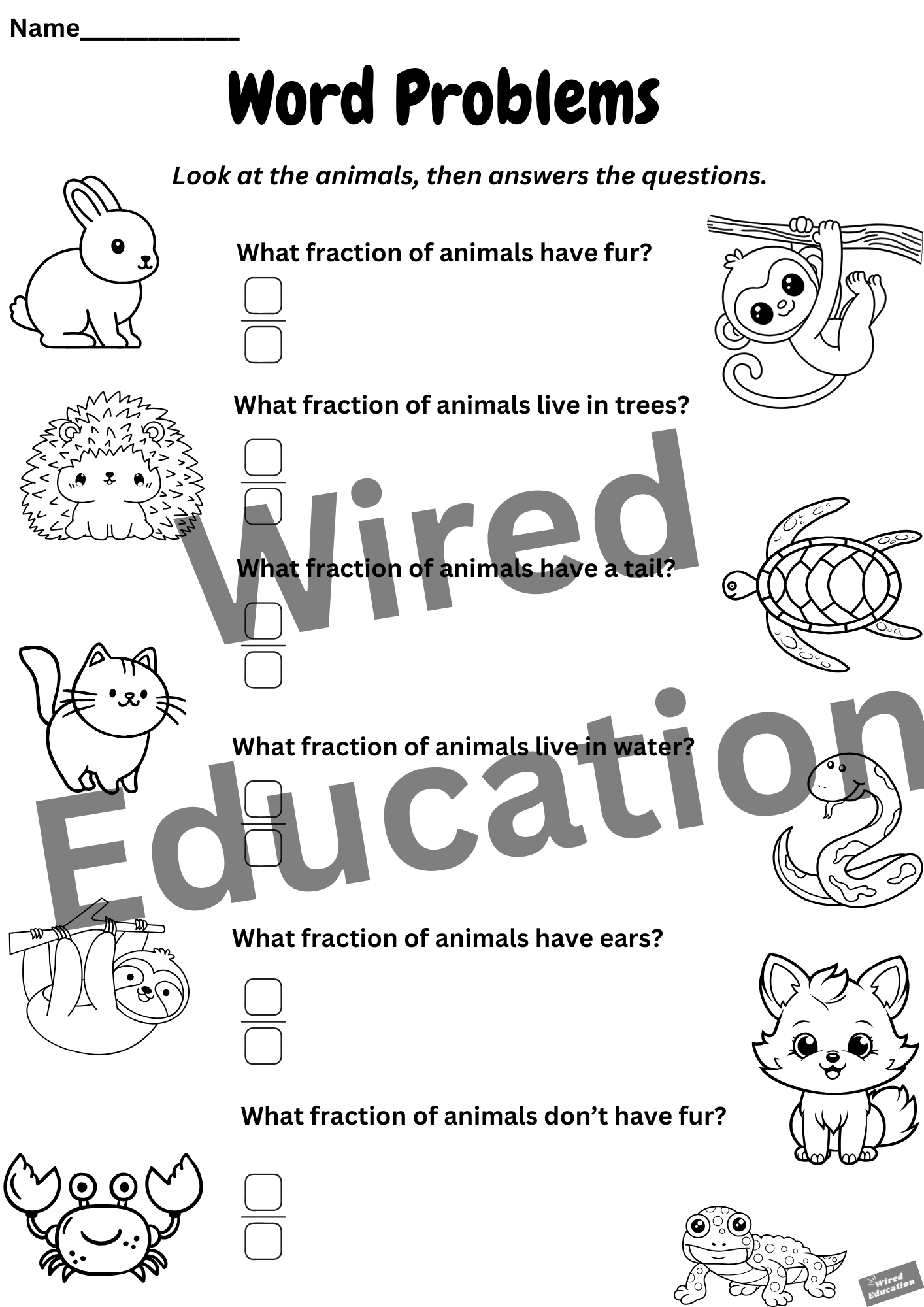 Fraction animal word problems