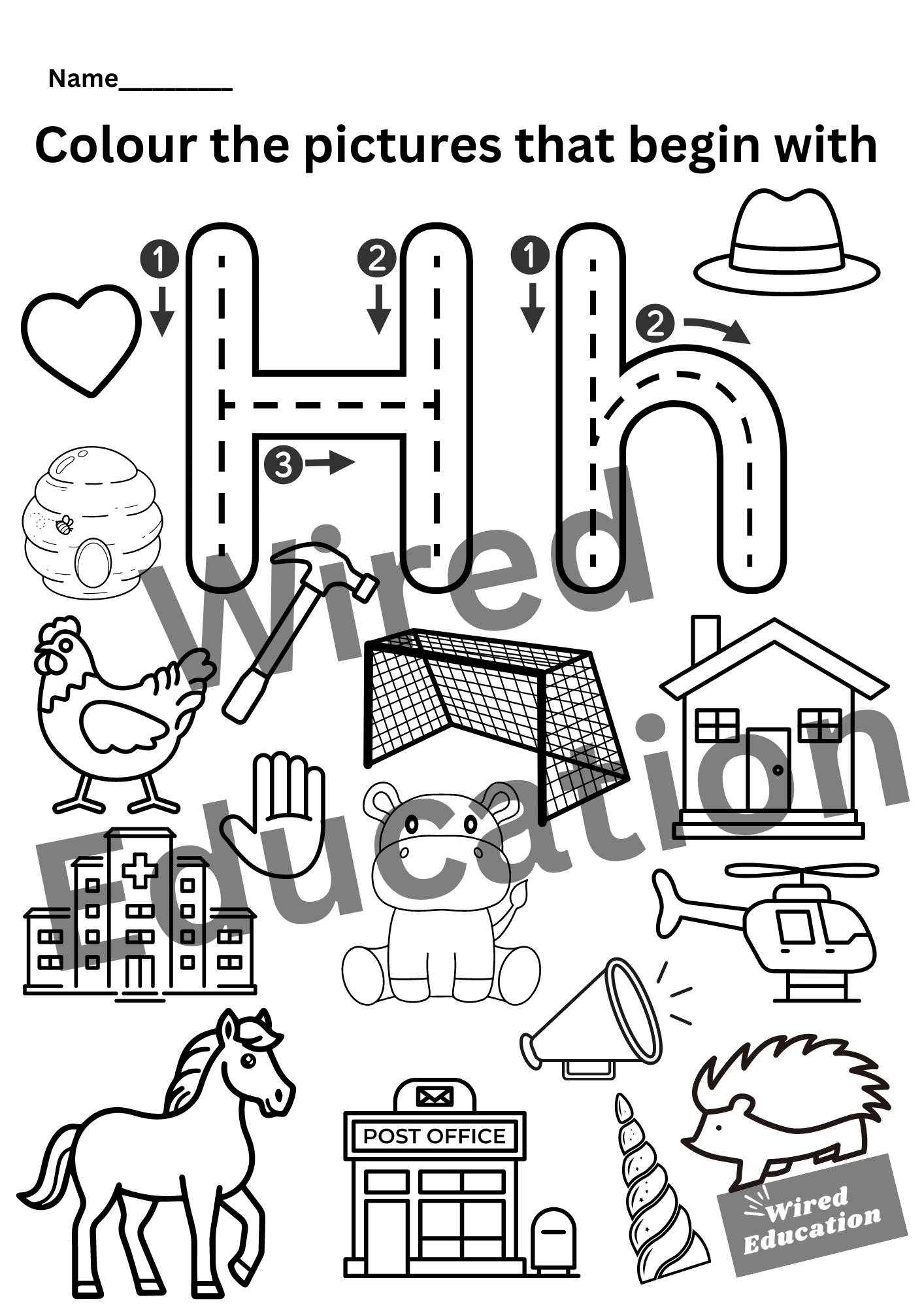 Colour the pictures that start with H