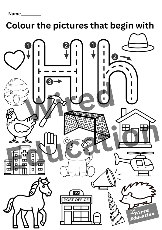 Colour the pictures that start with H