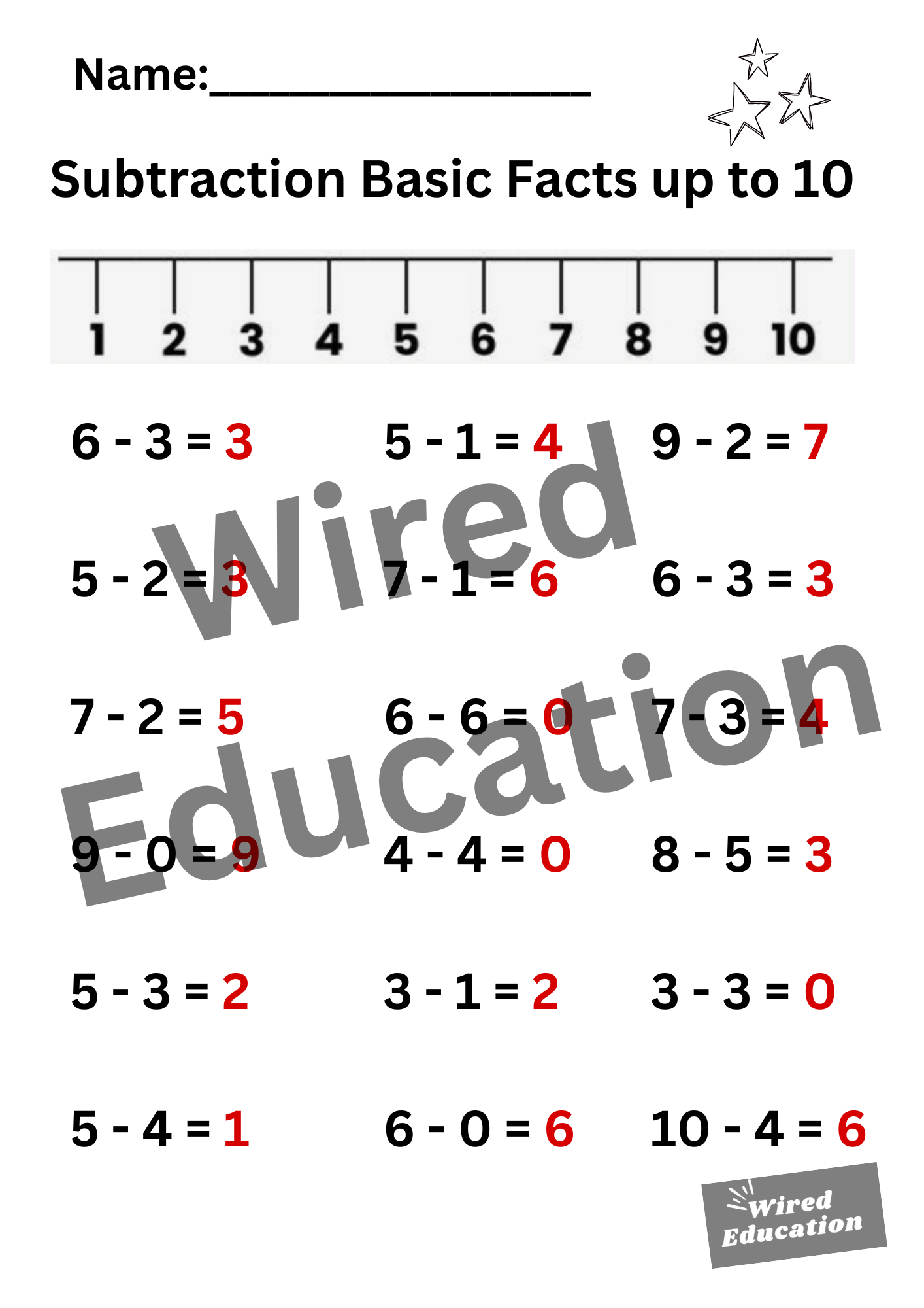 Subtraction Basic Facts up to 10