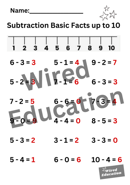 Subtraction Basic Facts up to 10