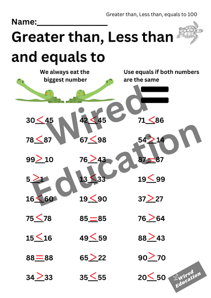 Greater than, less than (under 100)