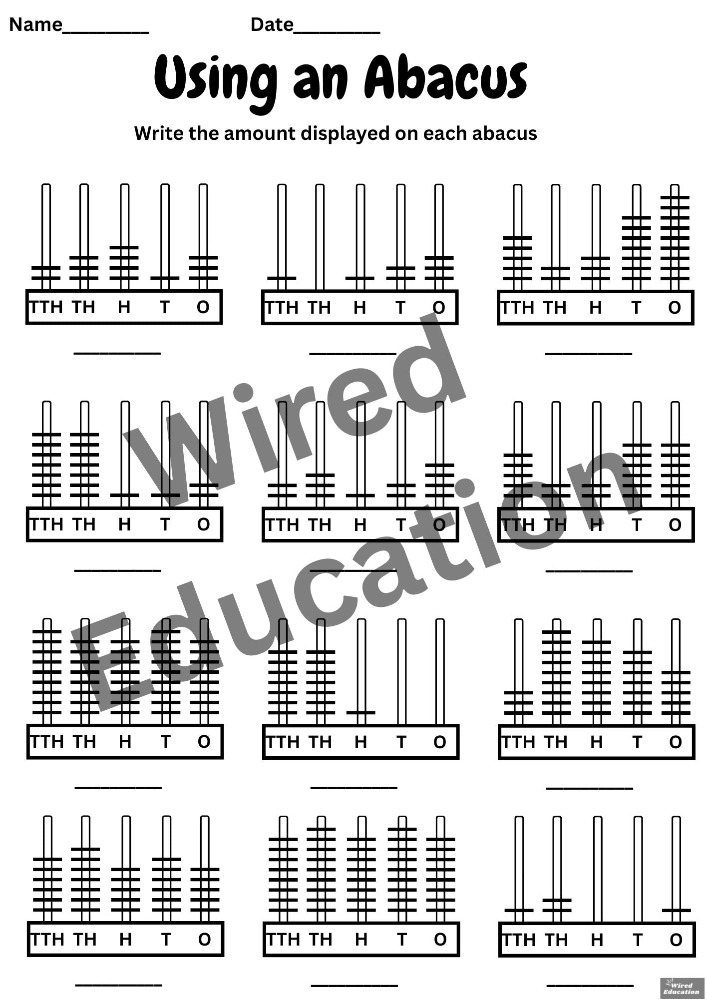 Write the amount displayed on the abacus: Tens of thousands