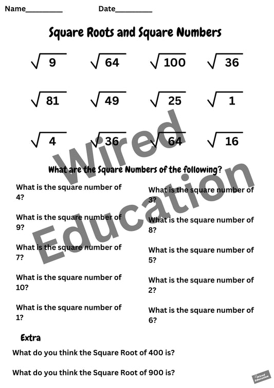 Square Roots and Square Numbers