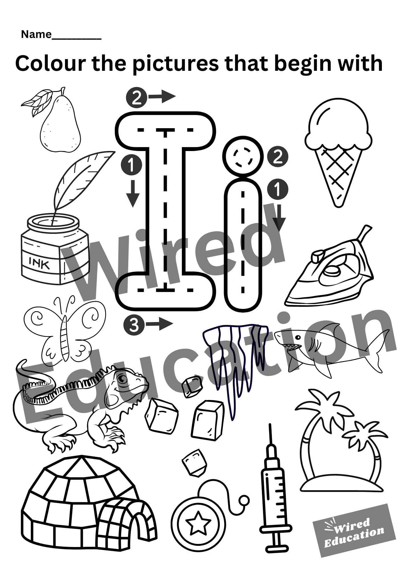 Colour the pictures that start with I