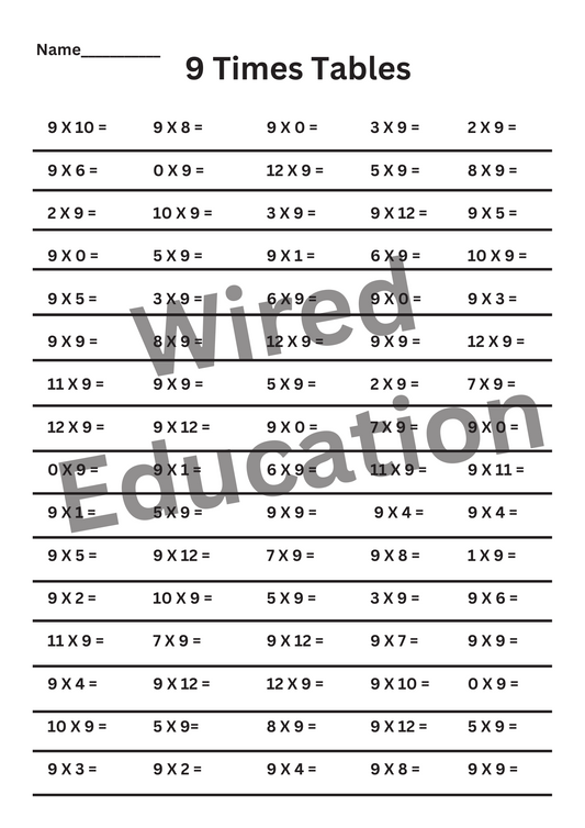 9 Times Tables