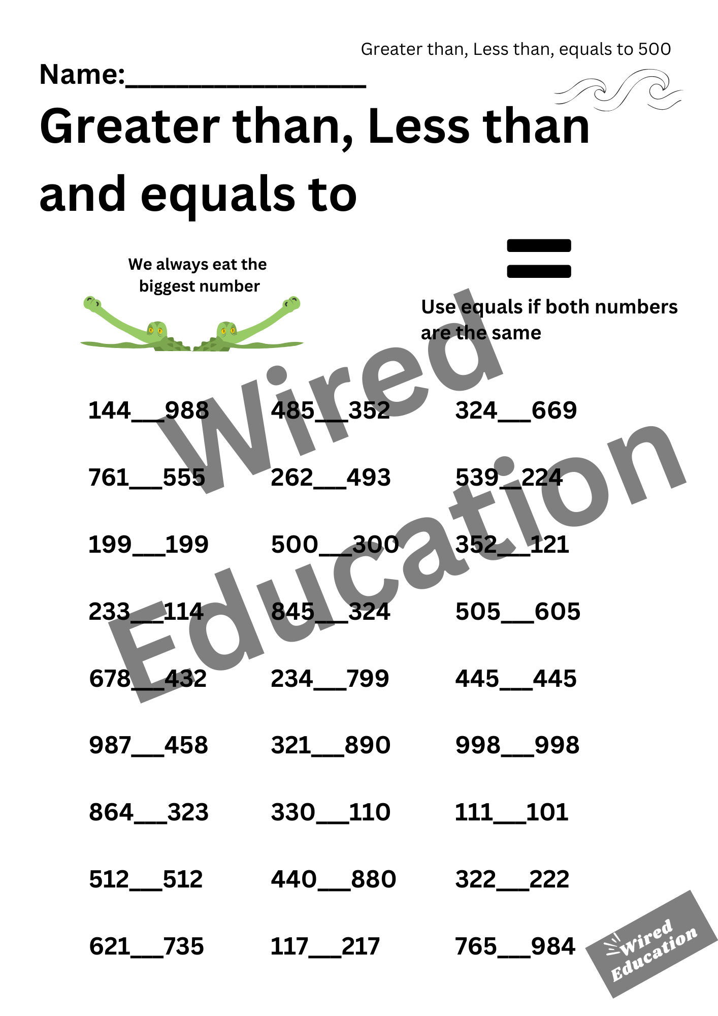 Greater than, less than (under 500)