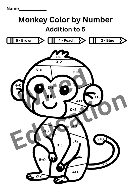 Monkey colour by number (add to 5)