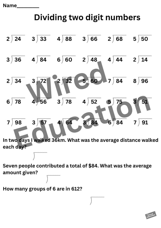Dividing two digit numbers