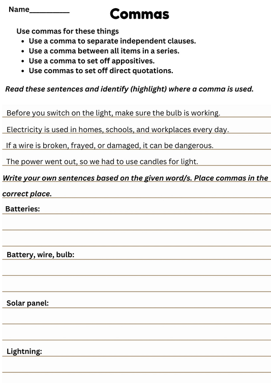 Commas based on electricity